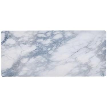 Imagem de Wassud Mouse pad de fundo de mármore branco para jogos com base de borracha antiderrapante, mouse pad longo para teclado de computador com borda costurada, almofada grande à prova d'água para