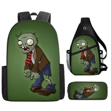 Imagem de Conjunto de mochilas Plant Zombies Anime, 3 unidades para mochila escolar infantil