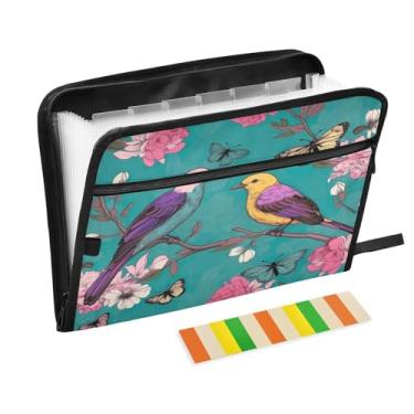 Imagem de Wassud Birds on Branch Organizador de arquivos sanfonado letra A4 pastas de arquivo de papel organizador de documentos fólio com etiquetas pasta de arquivo expansível 13 bolsos