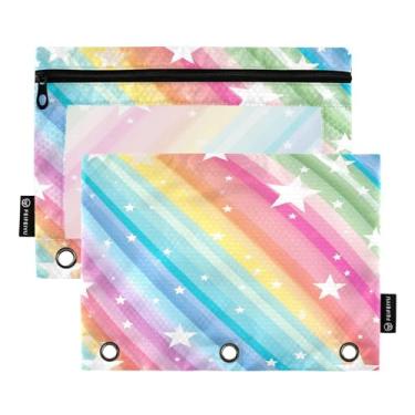 Imagem de Wassud Rainbow Stars Pacote com 2 Pastas de Fichário com 3 Furos, Pasta Organizadora de Fichários para Casa, Escritório