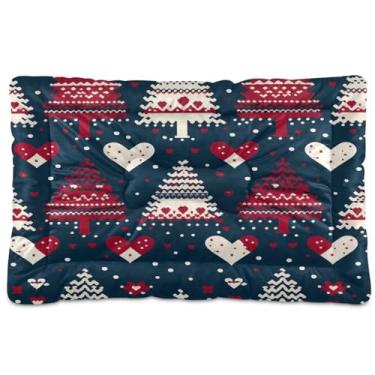 Imagem de Wassud Cama de cachorro com corações desenhados à mão com fundo de Natal, camas grandes para cães ao ar livre, tapete lavável para animais de estimação, cama de gato para dormir, viagens 91 x 61 cm