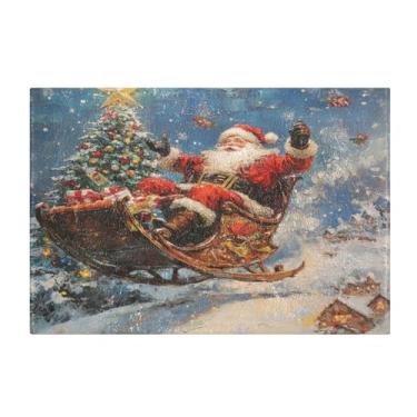 Imagem de Burbuja Tapete de banheiro de Natal Papai Noel no trenó, tapete de banheiro absorvente extra macio com suporte antiderrapante para banheiro, banheira, chuveiro, 40 x 61 cm