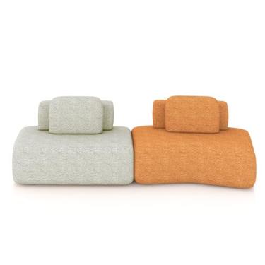 Imagem de Sofá Ilha Sala de Estar Dakota 2 Módulos 316cm Encostos Almofadas Soltas Bouclê Rústico Greige/Terracota G33 - Gran Belo