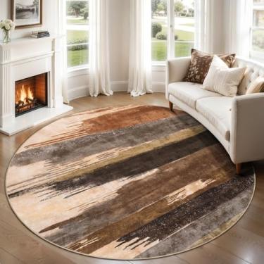 Imagem de Ciicool Tapete redondo lavável de 1,5 m, tapetes circulares abstratos modernos, antiderrapante, fino, leve, preto, marrom, estampa circular, tapete envelhecido para quarto, sala de estar, embaixo da