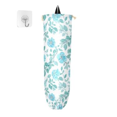 Imagem de xigua Suporte de parede para saco plástico de flores azuis com cordão, pacote com 2, organizador de sacolas de supermercado reutilizável para bolsas, meias, roupas íntimas e gravatas