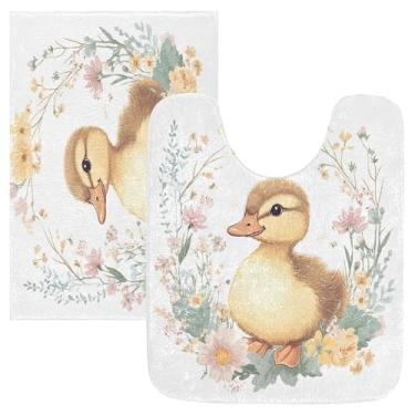 Imagem de Burbuja Conjunto de tapete de banheiro vintage de patinho, tapete de banho absorvente de pelúcia macio, base de vaso sanitário antiderrapante para banheiro