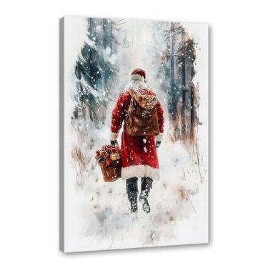 Imagem de Impressão de pôster de arte de parede retrô de Natal Papai Noel alce paisagem de inverno imagens de Natal para bar em casa pub cozinha café loja decoração de férias (SKU9,40.6x50.8 cm = (40x50 cm