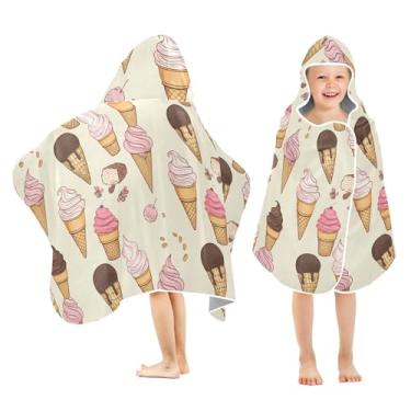 Imagem de Burbuja Toalha de banho com capuz de sorvete para crianças, toalha de praia de pelúcia macia absorvente para chá de meninas e meninos 3-10 anos, 61 x 127 cm