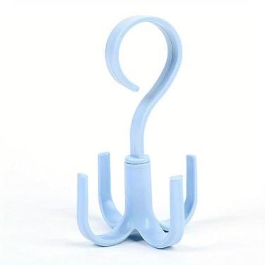Imagem de 1 gancho giratório multifuncional – organizador de plástico com 4 garras para bolsas, solução de armazenamento de guarda-roupa que economiza espaço (azul)