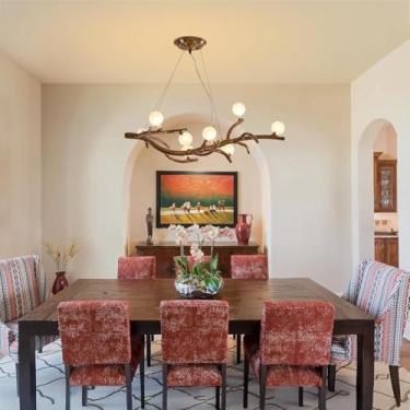 Imagem de Lustre moderno de meados do século XX para sala de jantar, com pingente de galho de árvore em resina, luminária de teto LED estilo fazenda, lustre de vidro em formato de galho de árvore para