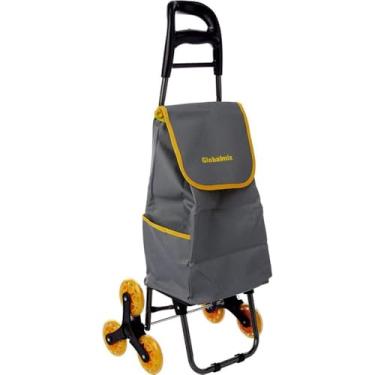 Imagem de Carrinho de Carga 3 Rodas, Sobe Escadas, 40kg, Dobrável, Alumínio e Plástico, Cinza e Amarelo, com Bolsa Oxford, 90cm Altura