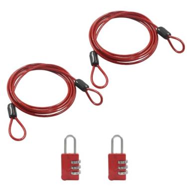 Imagem de Bivethoi 2 peças de trava de cabo de segurança longo prata de 2,5 mm, cabos de segurança de 2,5 mm com laços duplos trava de bagagem, cabo de aço flexível para varal/bagagem ao ar livre (vermelho)