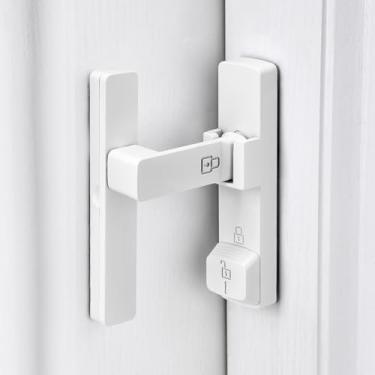 Imagem de INIRET Fechadura de porta de celeiro branca de 90 graus, ferragens para fechaduras, trava de porta de ângulo reto de liga de zinco, protege a privacidade, para porta de celeiro, armários, janelas