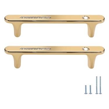 Imagem de Evionlin Puxadores de armário de cristal redondos dourados de 9,6 cm, 2 peças, puxadores de armário de cozinha, puxadores de armário de quarto, puxadores de gavetas