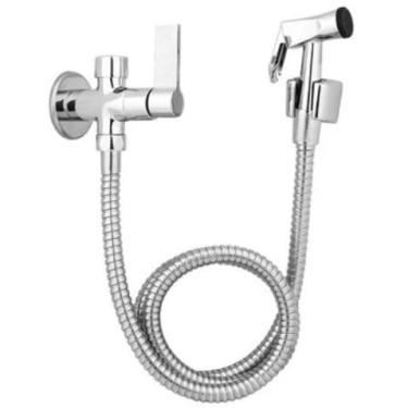 Imagem de Ducha Higiênica Banheiro Cromada com Registro e Mangueira 1,20m - Jato Regulável ABS Resistente