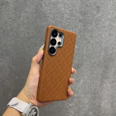 Imagem de Capa de couro com cordão e alça de pulso para Samsung Galaxy S23 Ultra S24 S25 Plus com lente de metal, para homens e mulheres, marrom, DanKe, para Galaxy S24