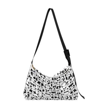 Imagem de Linda bolsa feminina de couro PU rosa panda Hobo bolsa transversal grande estampa animal bolsa feminina, Pandas fofas pretas e brancas