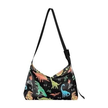 Imagem de Bolsa de mão feminina de flamingo de Natal engraçada rosa verde Hobo de couro grandes bolsas masculinas com estampa de animais bolsas Hobo transversal, Animais Dinossauros Coloridos Preto