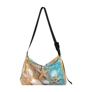 Imagem de Linda bolsa feminina de couro sintético de vaca Hobo bolsa masculina de luxo com estampa animal, Estrela do mar concha branca