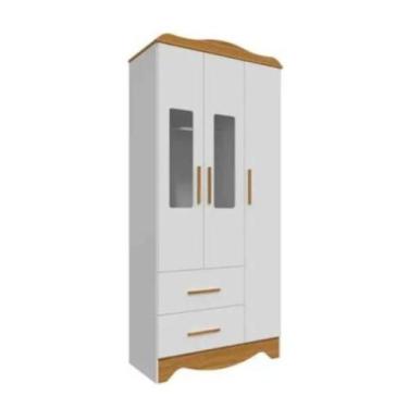 Imagem de Guarda Roupa Bebê Clara c/ 3 Portas e 2 Gavetas Branco Brilho/Amendoa 