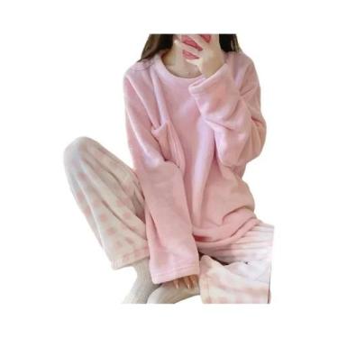 Imagem de Conjunto De Pijamas De Fleece Feminino, Roupa De Dormir Quente E Espes