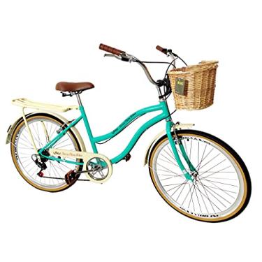 Imagem de Bicicleta Urbana Aro 26 Vintage Cesta vime Verde com bege