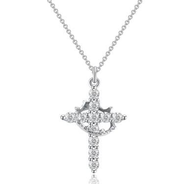 Imagem de Colar de cruz para mulheres - Colar delicado banhado a ouro 14 k/banhado a prata simples colar com pingente de cruz joia para mulheres, Large, Latão, Sem Pedra Preciosa