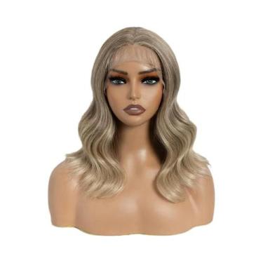 Imagem de Peruca Sintética Ombre Loiro Castanho Com Ondas Corporais, Lace Front 