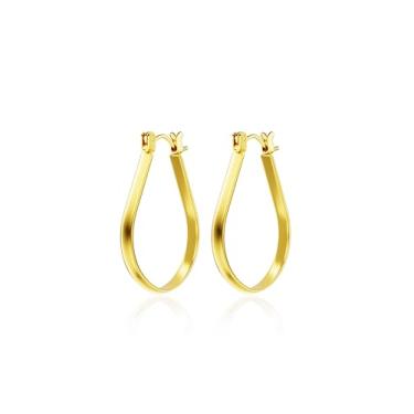 Imagem de Brincos femininos com design curvado clássico banhado a ouro 18 quilates, joias para presentes femininos, 40mm, Aço inoxidável, Sem pedra preciosa