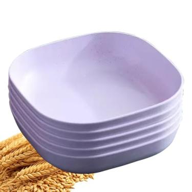 Imagem de YuanQ Pratos quadrados profundos do deserto 14,5 cm, conjunto de 5 pratos reutilizáveis inquebráveis para lanche ou salada, pratos de cozinha, leves, seguros para lava-louças e micro-ondas (roxo)