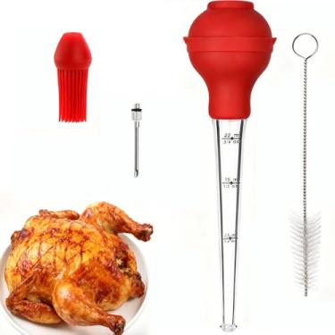 Imagem de Seringa de peru grande e longa para regar, inclui escova de regar e escova de limpeza, agulha de injeção de marinada, ponta de sucção de silicone. Escala dupla, Natal 、Essenciais de Ação de Graças