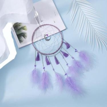 Imagem de Dreamcatcher sino de vento roxo borla lua design para varanda quarto e estudo decorativo uso