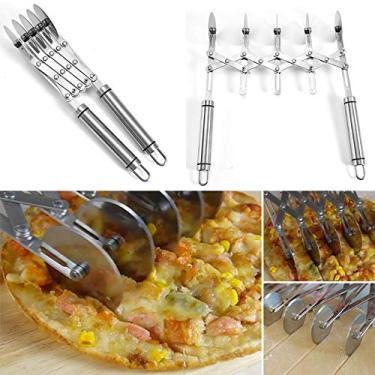Imagem de Cortador de Pizza com 5 Rodas Divisor Ajustável Rolo Aço Inoxidável para Massa Dough Pães Torta Luvas Afiadas Gêmeas Ferramentas Cozinha