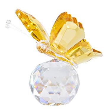 Imagem de Borboleta voadora de cristal H&D com base de cristal de esfera de cristal coleção de enfeite de vidro cortado estátua animal colecionável, Amarelo