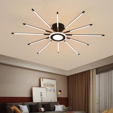 Imagem de Luminária de teto LED moderna, luminária de teto para sala de estar, preta, dimerizável com controle remoto, iluminação de teto em acrílico para quartos, cozinhas, corredores e escritórios (