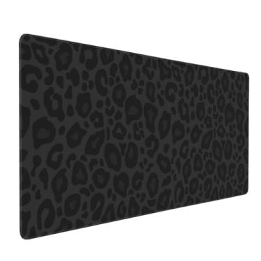 Imagem de Gbuzozie Mouse pad com estampa de leopardo preto XXL com bordas costuradas base de borracha antiderrapante teclado de computador tapete de mesa para decoração de mesa de escritório em casa, 89,9 cm x