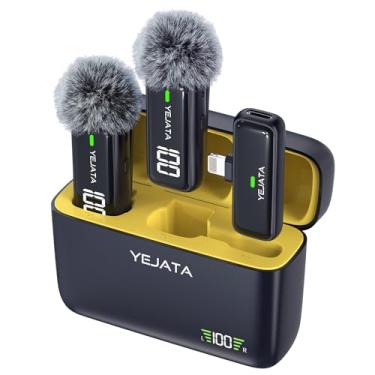 Imagem de YEJATA Microfone sem fios para iPhone iPad com transmissor ecrã digital e estojo de carregamento de 40 horas, microfone Lavalier sem fios com clipe para gravação de vídeo - conjunto de 2