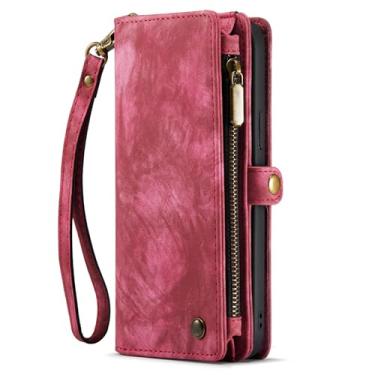 Imagem de FWYANZH Capa carteira para iPhone 16E, capa de couro com zíper, capa magnética destacável dobrável com proteção total Wristrap, vermelha, 16E