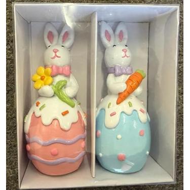 Imagem de Decorações de Páscoa, estatuetas de coelhinho de resina, conjunto de 2 (SYNC-6135)