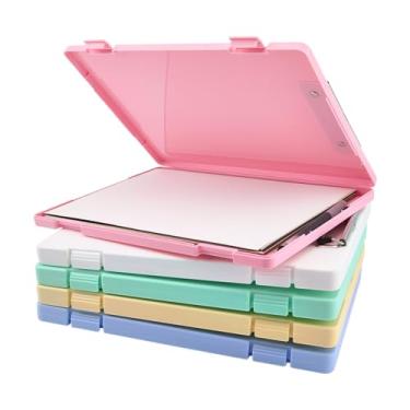 Imagem de FINGERINSPIRE Caixa organizadora de papel A4, 5 peças, 23,5 x 32,5 x 2,5 cm, pranchetas de plástico, 5 cores, retangular, armazenamento de arquivos, organizador de documentos para casa, escritório