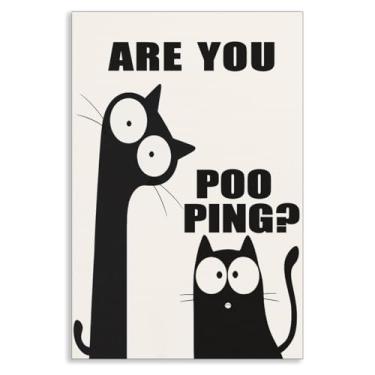 Imagem de Xianyojafa Arte de parede em tela Are You Pooping, pôster engraçado de banheiro de gato preto, impressão de citações de banheiro humor, imagem de animal atrevido preto e branco para banheiro quarto de
