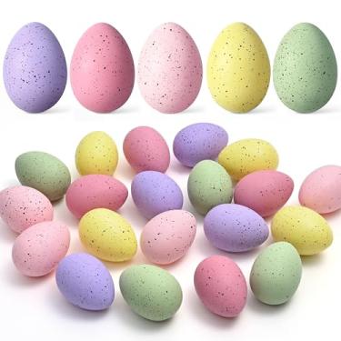 Imagem de Waipfaru 18 Ovos de Páscoa, ovos de Páscoa salpicados de plástico de 6 cm e enchimento de vaso, ovos de Páscoa pastel para decoração de mesa de casa de fazenda DIY (roxo, rosa, amarelo, verde)