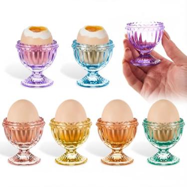 Imagem de Rtteri 6 peças de copos de vidro para ovos de Páscoa de 6 cores para bandeja cozida dura e macia, utensílios de cozinha para casa, café da manhã, brunch, festa, decoração de Páscoa