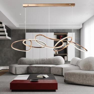 Imagem de Lustre LED moderno de 120 cm para sala de jantar, com temperatura de cor ajustável de 3000/4500/6000K e cabo de 1,5 m de altura, ideal para ilha de cozinha, bar, café e mesa de jantar [Class