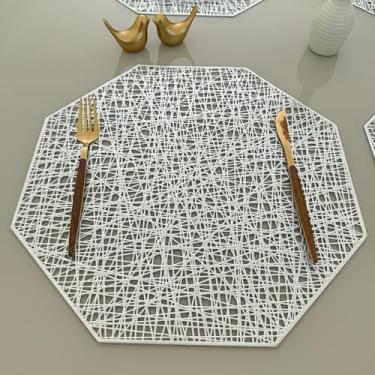 Imagem de Kit 6 Lugar Jogo Americano Octagonal Sousplat Mesa Posta Descanso de Prato(Prata)