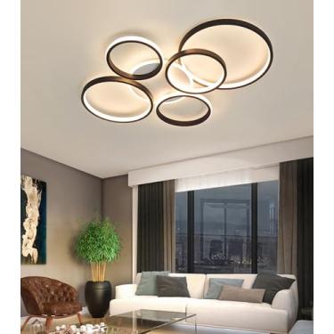 Imagem de Luminária de teto LED regulável com controle remoto, moderna e redonda, com design metálico, ideal para quarto, sala de estar, sala de jantar e outros ambientes (preta, 78 cm).