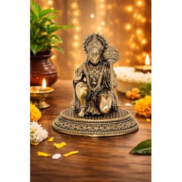 Imagem de BEXCO Sentado Hanuman Ji Brass Idol | Bajrangbali Sankat Mochan Hanuman Murti estátua estatueta perfeita para Puja, escultura de mesa de escritório em casa (7,5 cm)