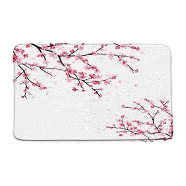 Imagem de Tapete de banho flor de cerejeira rosa pulm aquarela floral japonesa planta asiática natureza cênica blush branco banheiro espuma viscoelástica tapetes de cozinha 45 x 76 cm