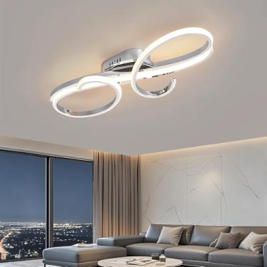 Imagem de Luminária de teto LED moderna de 75 W com controle remoto, dimerizável continuamente (3000-6000 K), 100 cm de comprimento, em metal e acrílico, para iluminação de quarto, sala de estar, escr