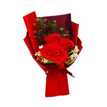 Imagem de Fenteer Flores artificiais decorativas, ornamento floral perfumado, buquê de sabonete floral para o Dia dos Namorados, casamento, mulheres, mães e meninas, Vermelho
